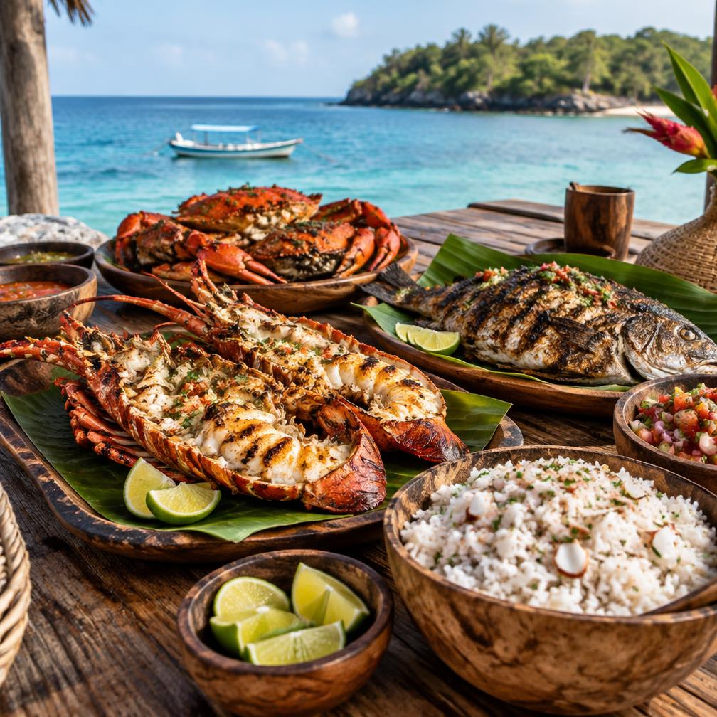 Fresh Swahili seafood lunch served on Wasini Island